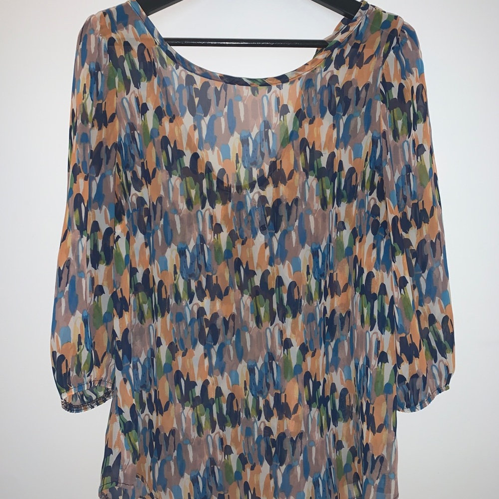 PINK OWL sheer low back top Watercolour print